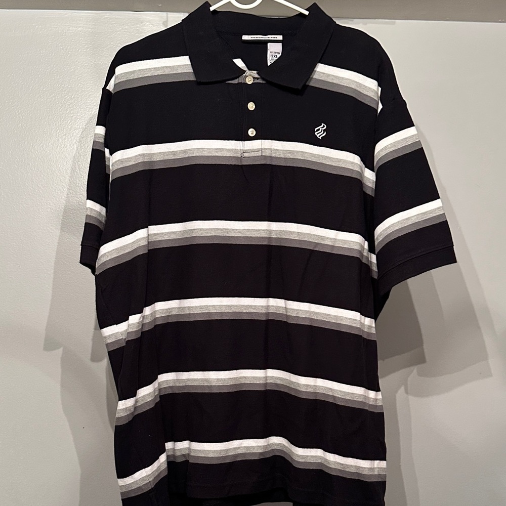 Rocawear Black and Gray Striped Polo Shirt